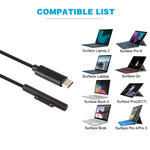 Câble de charge d'alimentation pour ordinateur portable USB-C / Type-C vers 6 broches magnétique mâle pour Microsoft Surface Pro 7 / 6 / 5, longueur du câble : environ 1,5m, pour Microsoft Surface Pro 7 / 6 / 5