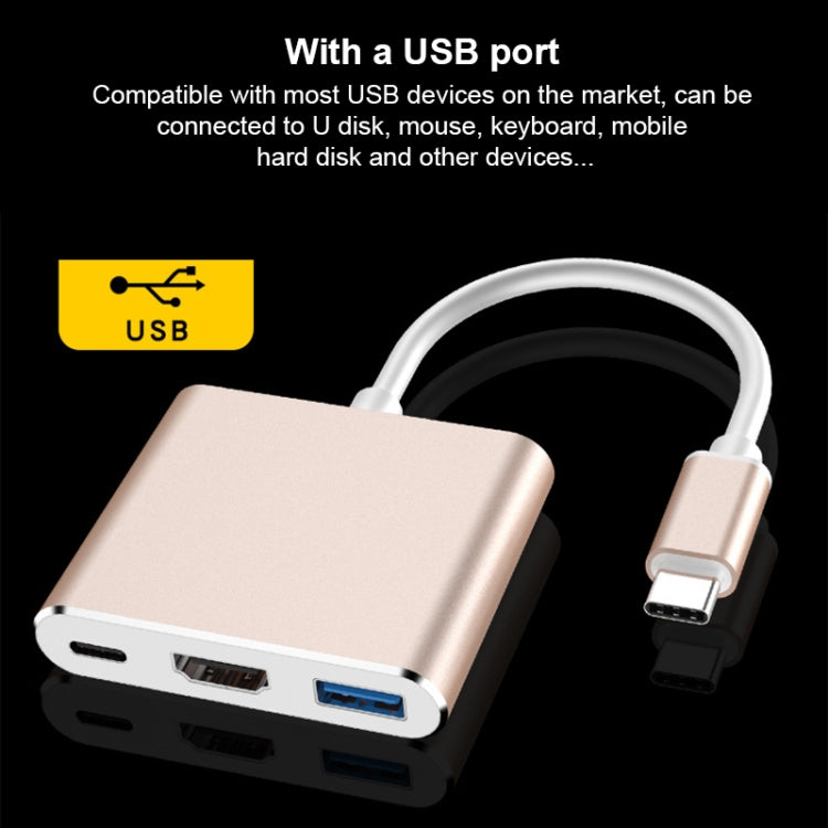 Convertisseur V125 USB-C / Type-C Mâle vers PD + HDMI + USB 3.0 Femelle 3 en 1, 3 en 1