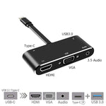 Convertisseur V126 USB-C / Type-C Mâle vers PD + HDMI + VGA + Audio + USB 3.0 Femelle 5 en 1, 5 en 1