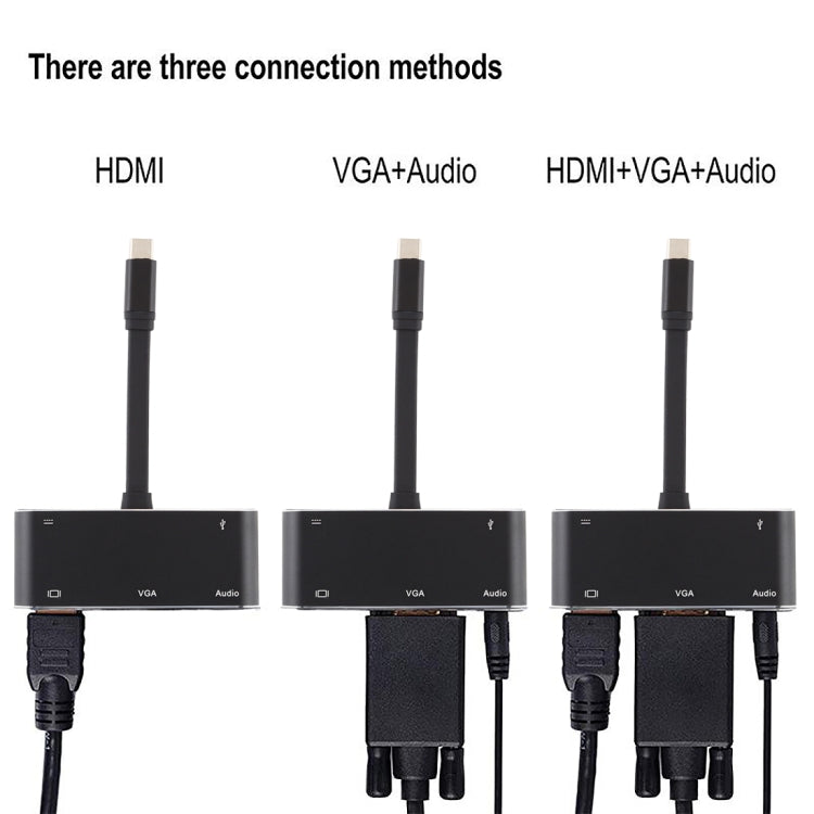 Convertisseur V126 USB-C / Type-C Mâle vers PD + HDMI + VGA + Audio + USB 3.0 Femelle 5 en 1, 5 en 1