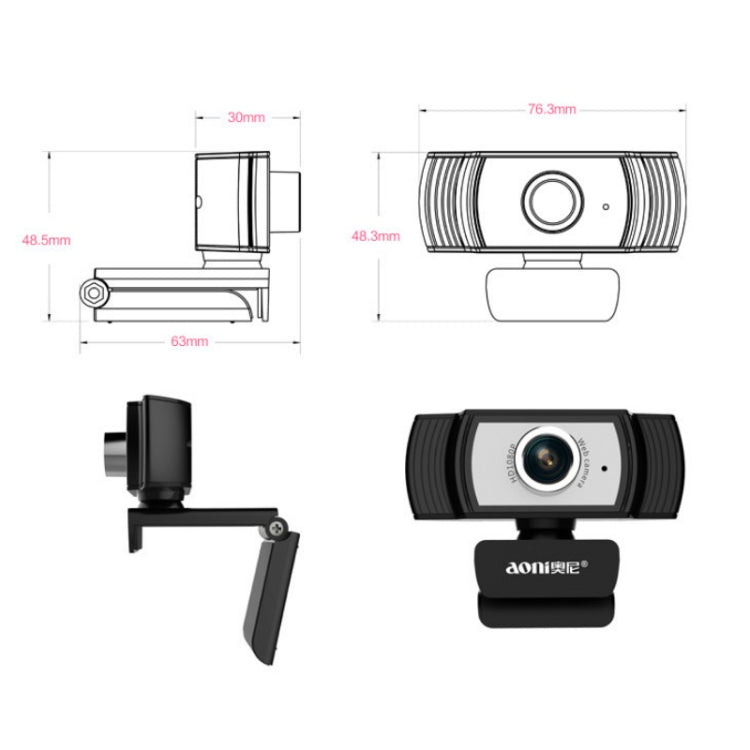 Aoni C33 Beauté FHD 1080P IPTV WebCam Caméra d'ordinateur pour téléconférence, enseignement, diffusion en direct avec microphone, Plug and Play sans pilote, C33