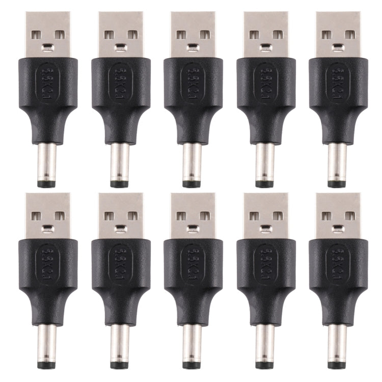 10 pièces connecteur d'alimentation DC mâle 5,5 x 2,1 mm vers USB 2.0 mâle, 5,5 x 2,1 mm