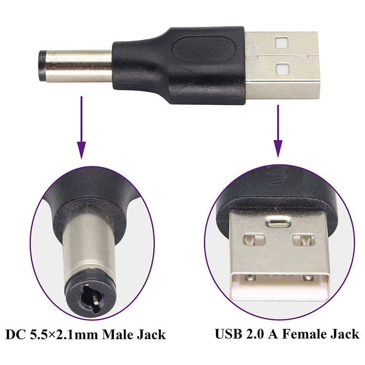 10 pièces connecteur d'alimentation DC mâle 5,5 x 2,1 mm vers USB 2.0 mâle, 5,5 x 2,1 mm
