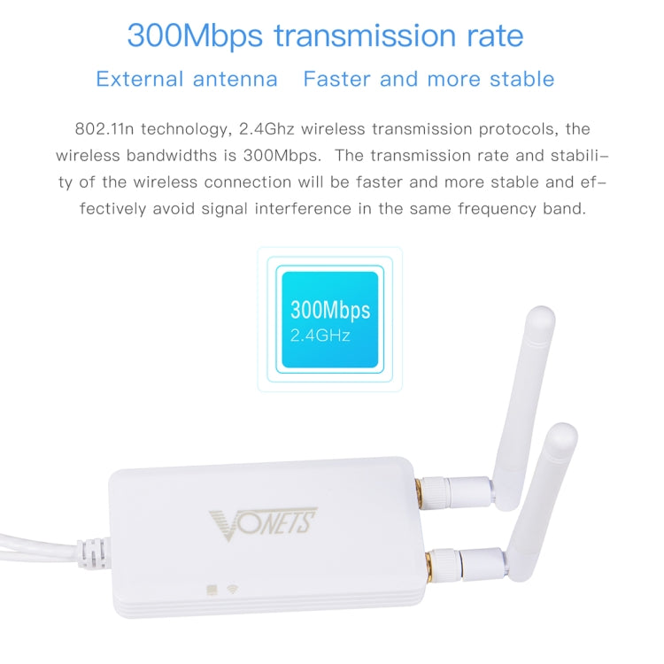 Pont sans fil mini VONETS VAP11S 2,4G répéteur WiFi 300Mbps avec 2 antennes, VAP11S