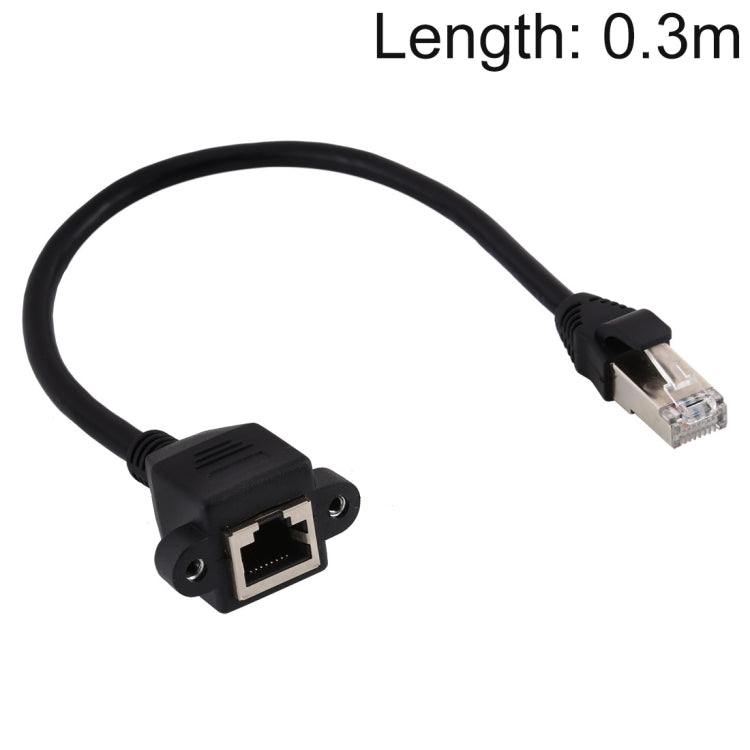 Câble d'extension à verrouillage à vis RJ45 femelle vers mâle CATE5 pour montage sur panneau réseau, Longueur : 0,3 m, 0,3 m