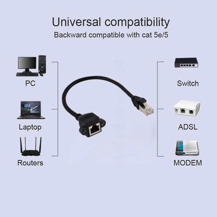 Câble d'extension à verrouillage à vis RJ45 femelle vers mâle CATE5 pour montage sur panneau réseau, Longueur : 0,3 m, 0,3 m