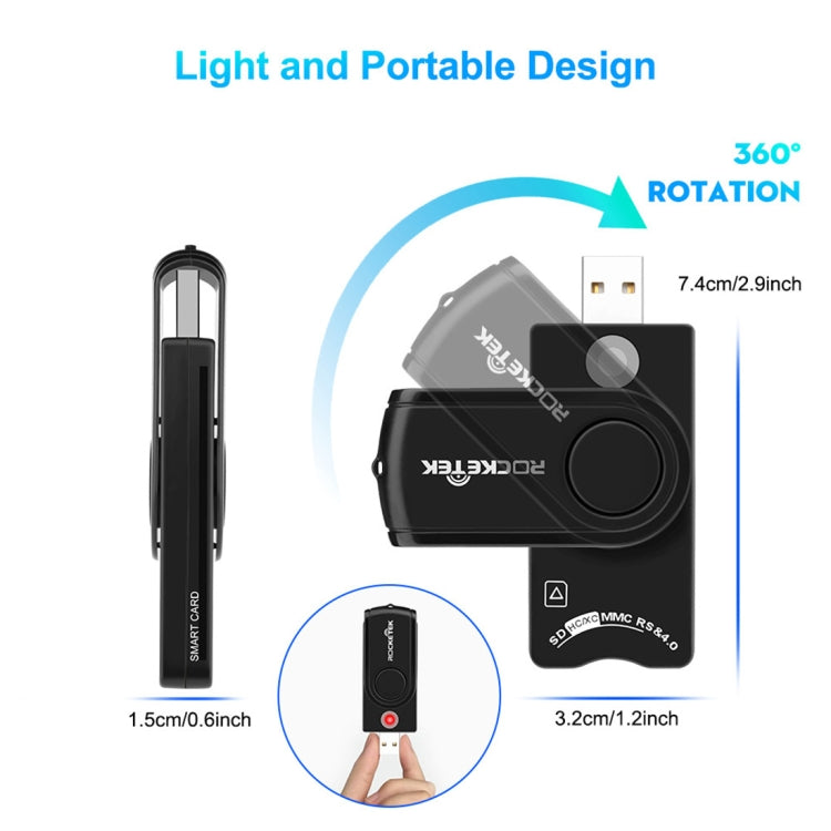 Lecteur de carte multifonction ROCKETEK CR310 USB 3.0 + carte TF + carte SD + carte SIM + carte à puce, USB 3.0