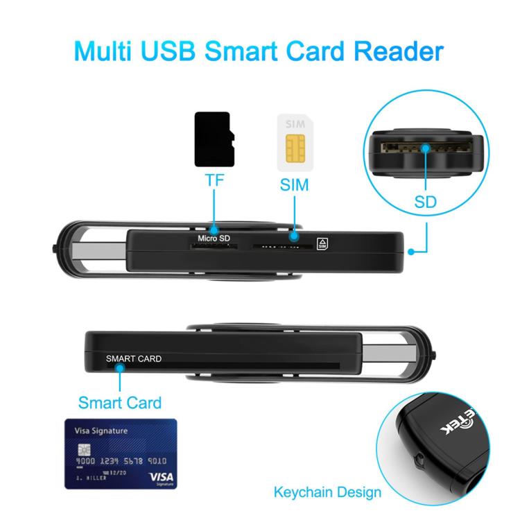 Lecteur de carte multifonction ROCKETEK CR310 USB 3.0 + carte TF + carte SD + carte SIM + carte à puce, USB 3.0