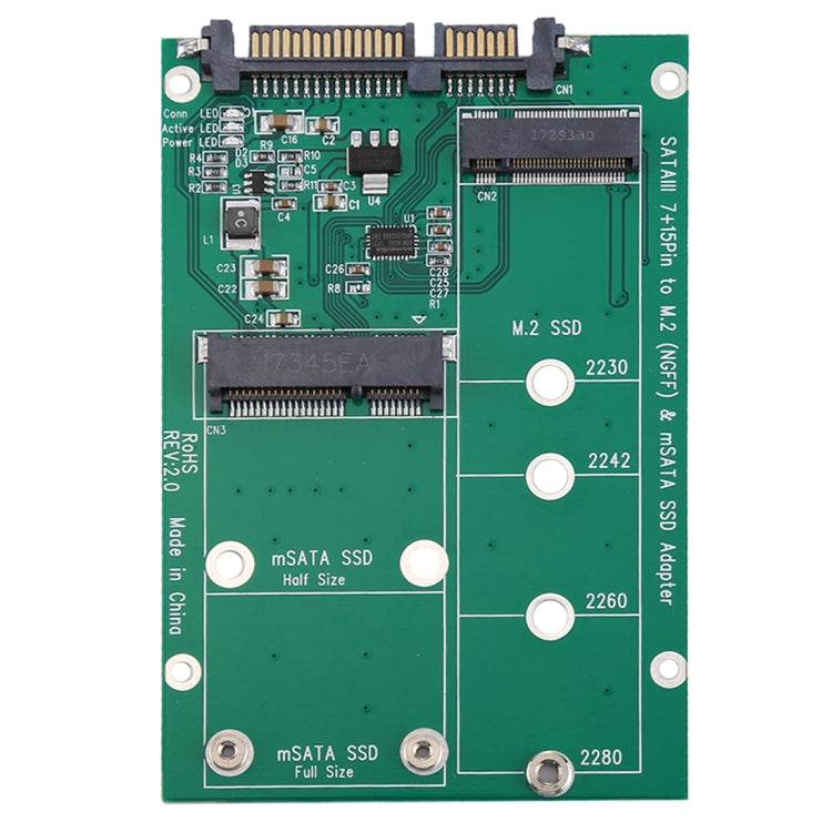 Adaptateur convertisseur M.2 NGFF & mSATA SSD vers SATA III 7+15 broches, SSD vers SATA III