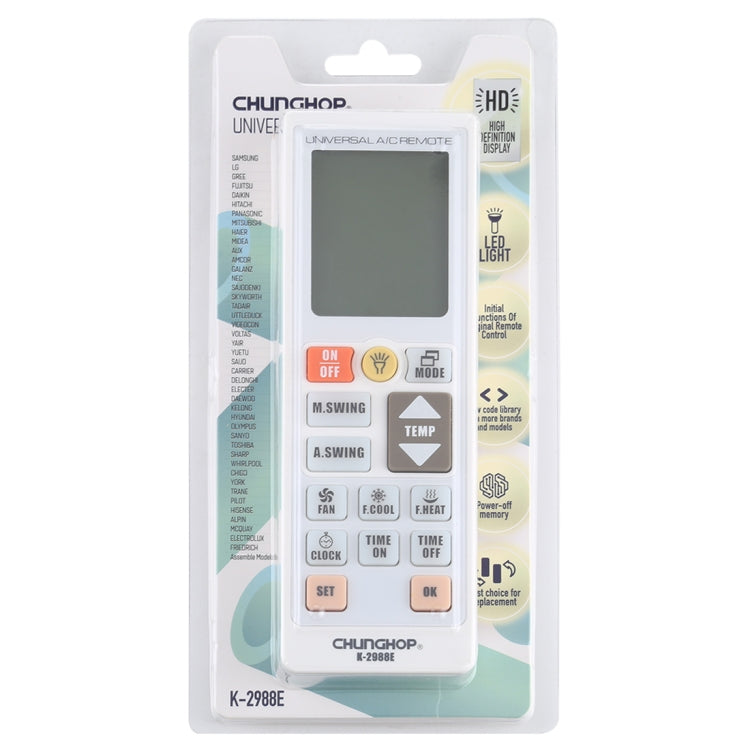 Télécommande universelle Chunghop K-2988E pour climatisation avec lampe de poche