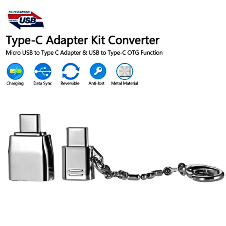 Adaptateur métallique micro USB femelle vers USB-C / Type-C mâle + USB 2.0 femelle vers USB-C / Type-C mâle