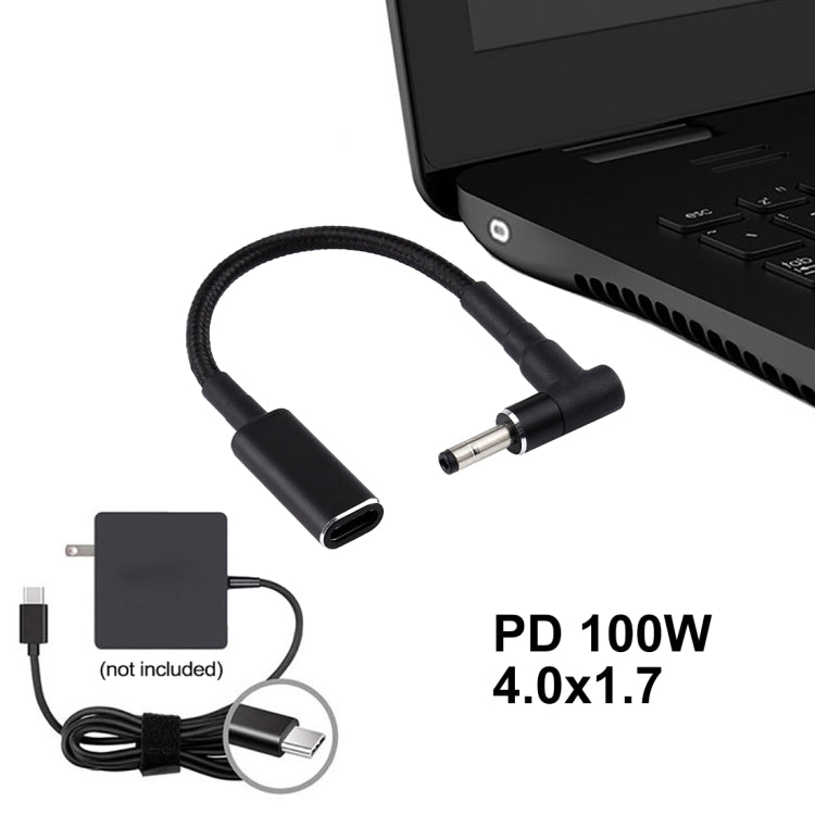 Câble tressé en nylon adaptateur PD 100W 18,5-20V 4,0 x 1,35 mm coudé vers USB-C / Type-C