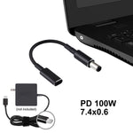 Câble tressé en nylon adaptateur PD 100W 18,5-20V 7,4 x 0,6 mm vers USB-C / Type-C pour HP, 7,4 x 0,6 mm