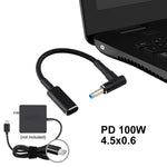 Adaptateur coudé PD 100W 18.5-20V 4.5 x 0.6mm vers USB-C / Type-C Câble tressé en nylon pour HP, 4.5 x 0.6mm