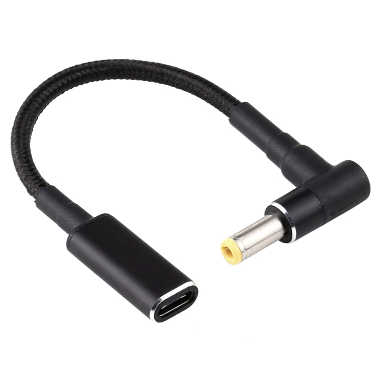 Adaptateur coudé PD 100W 18.5-20V 5.5 x 2.5mm vers USB-C / Type-C Câble tressé en nylon, 5.5 x 2.5mm