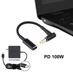 Adaptateur coudé PD 100W 18.5-20V 5.5 x 2.5mm vers USB-C / Type-C Câble tressé en nylon, 5.5 x 2.5mm