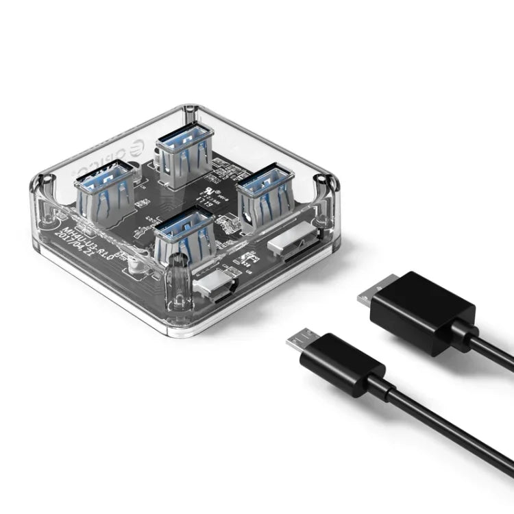 ORICO MH4U-100 HUB de bureau USB 3.0 transparent avec câble Micro USB 100cm, MH4U-100