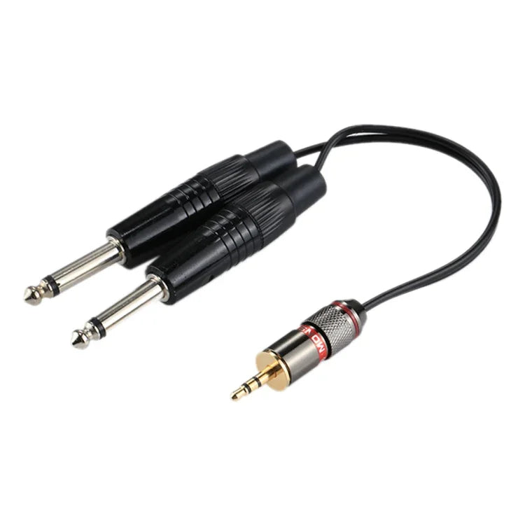 Câble adaptateur audio mono 3,5 mm mâle vers 2 x 6,35 mm mâle, longueur totale : environ 27 cm