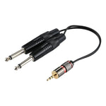 Câble adaptateur audio mono 3,5 mm mâle vers 2 x 6,35 mm mâle, longueur totale : environ 27 cm