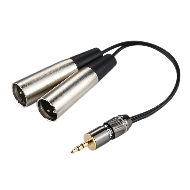 Câble adaptateur audio 3,5 mm mâle à coque métallique en aluminium vers 2 connecteurs XLR CANNON 3 broches mâles, longueur totale : environ 25 cm, 2 x 3 broches mâles