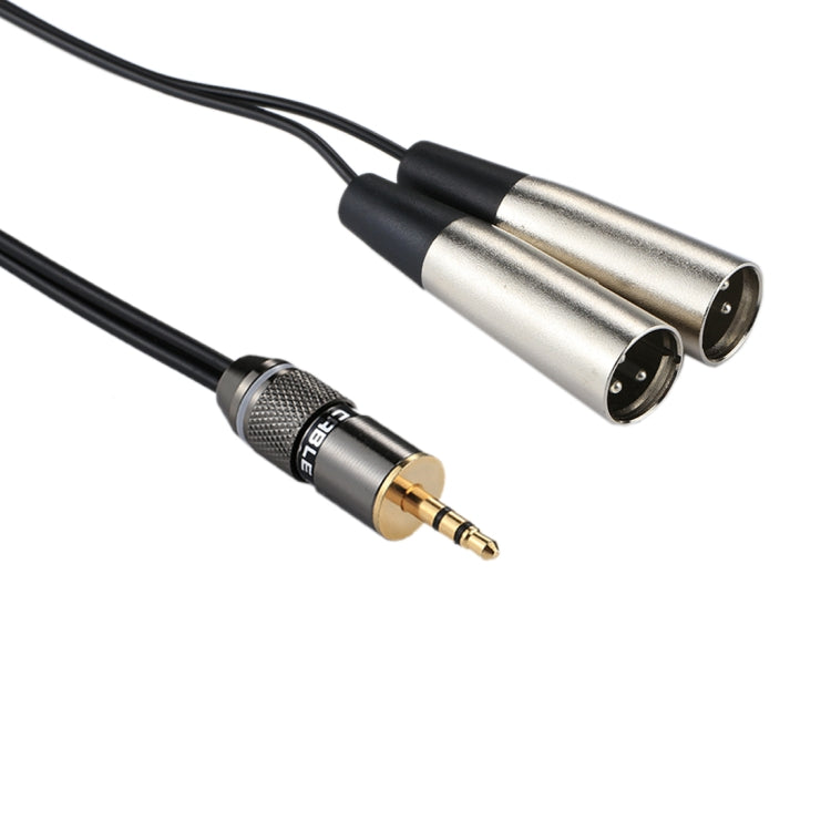 Câble adaptateur audio 3,5 mm mâle à coque métallique en aluminium vers 2 connecteurs XLR CANNON 3 broches mâles, longueur totale : environ 25 cm, 2 x 3 broches mâles
