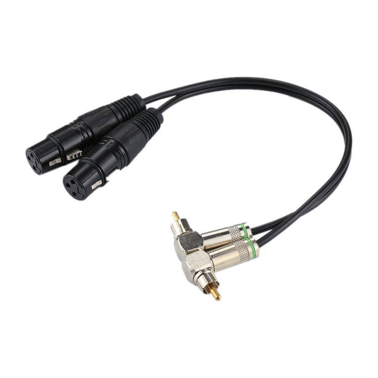 Câble adaptateur connecteur audio 2 RCA coudé mâle vers 2 x XLR CANNON femelle 3 broches pour microphone / équipement audio, longueur totale : environ 34 cm, 2 RCA coudé mâle