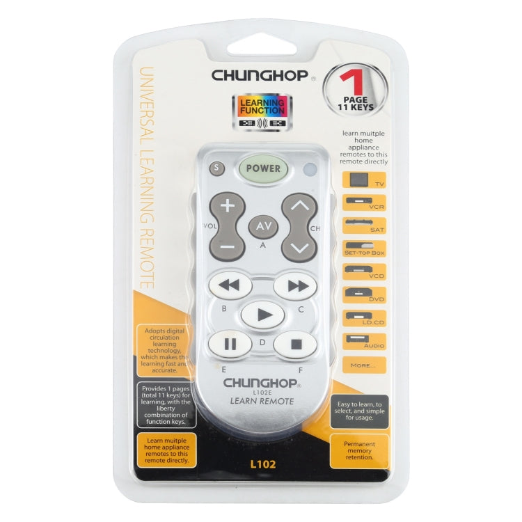 Télécommande universelle programmable CHUNGHOP L102 DC 3V, L102 DC 3V