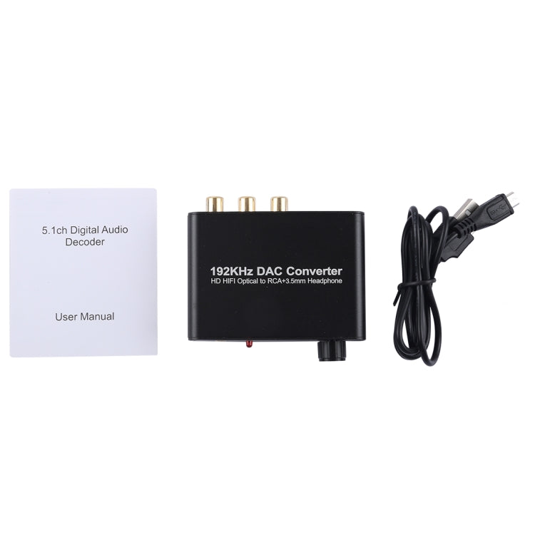 Convertisseur DAC 192KHz HD HIFI optique vers RCA + casque 3,5 mm convertisseur audio numérique 5.1 canaux avec contrôle du volume, DAC 192KHz