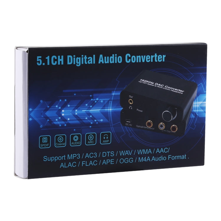 Convertisseur DAC 192KHz HD HIFI optique vers RCA + casque 3,5 mm convertisseur audio numérique 5.1 canaux avec contrôle du volume, DAC 192KHz