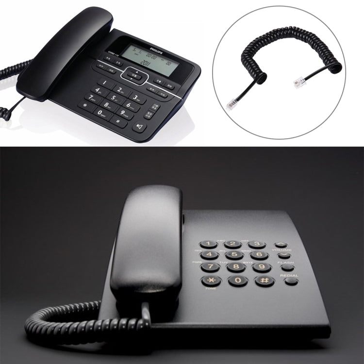 Câble d'extension téléphonique RJ11 à ressort 4 cœurs mâle vers mâle, longueur étirable : 2 m (noir), longueur : 2 m