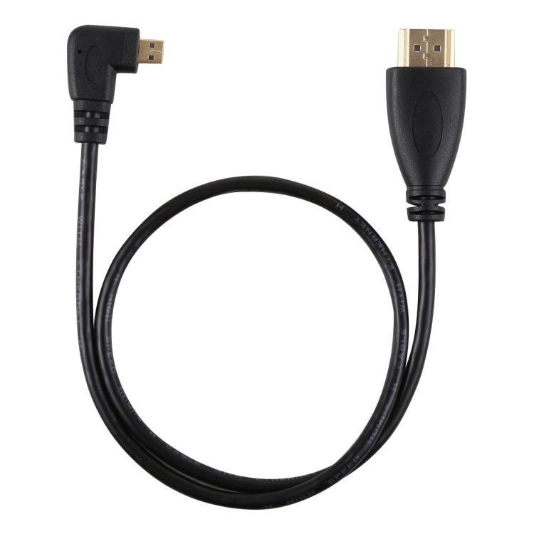Câble adaptateur HDMI 4K mâle 50cm vers Micro HDMI mâle coudé à gauche, connecteur plaqué or, 50cm gauche