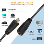 Câble adaptateur connecteur Micro HDMI femelle vers mâle plaqué or 30cm 1080P