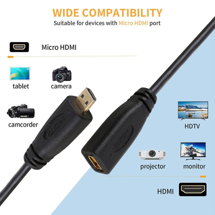 Câble adaptateur connecteur Micro HDMI femelle vers mâle plaqué or 30cm 1080P