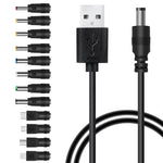 Câble d'alimentation DC 12 en 1 avec prise USB multifonction interchangeable, câble de charge USB (noir)