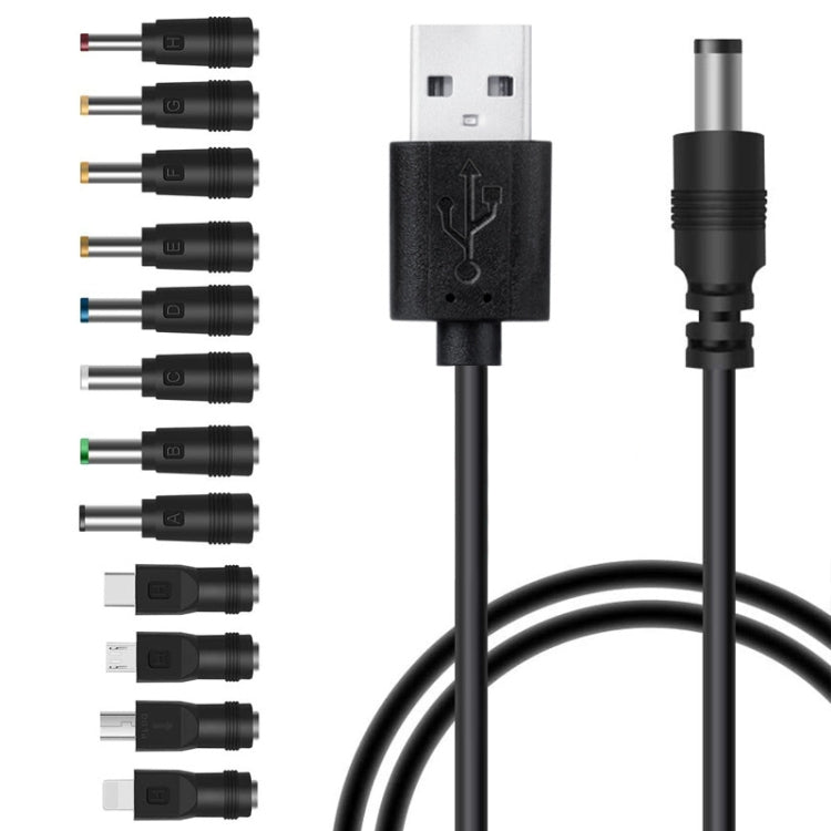 Câble d'alimentation DC 12 en 1 avec prise USB multifonction interchangeable, câble de charge USB (noir)
