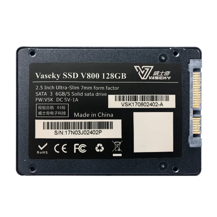 Vaseky V800 128 Go, disque dur SSD SATA3 6 Go/s ultra-fin de 7 mm, 2,5 pouces, pour ordinateur de bureau et portable.