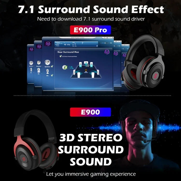 EKSA E900 Pro Casque Gaming USB Lumineux avec Microphone, Contrôle Fil, Son 7.1, E900 Pro