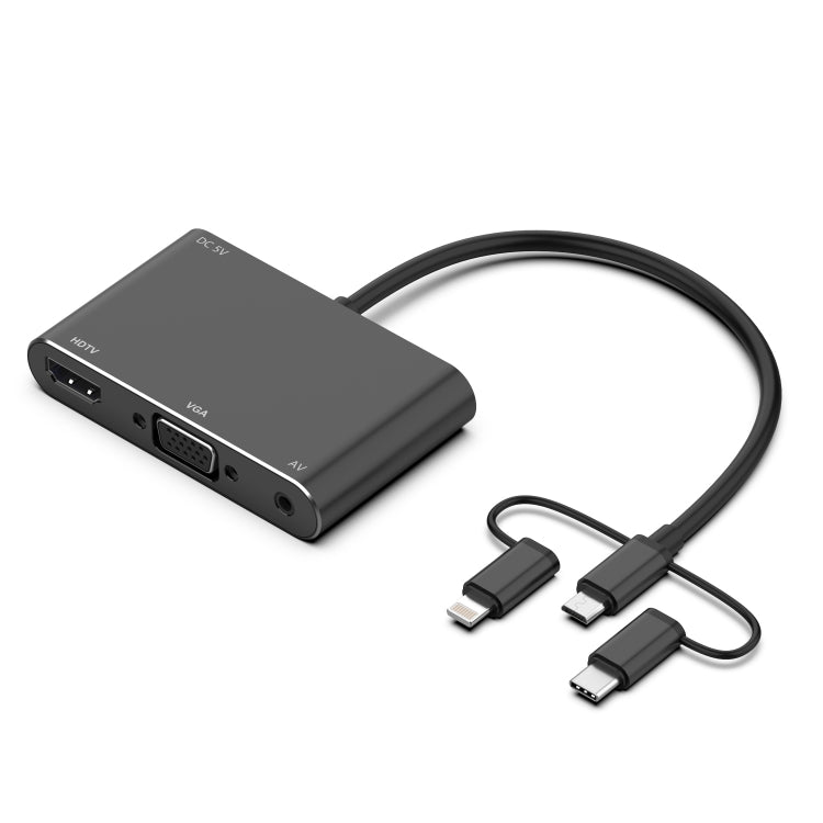7585B Adaptateur mobile 3 en 1 Micro USB / 8 broches / Type-C vers VGA / HDTV / AV pour lecteur d'écran HD