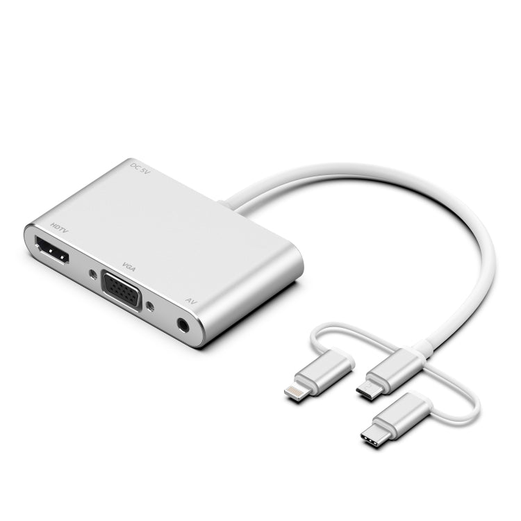 7585B Adaptateur mobile 3 en 1 Micro USB / 8 broches / Type-C vers VGA / HDTV / AV pour lecteur d'écran HD