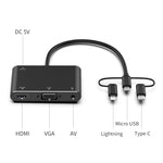 7585B Adaptateur mobile 3 en 1 Micro USB / 8 broches / Type-C vers VGA / HDTV / AV pour lecteur d'écran HD