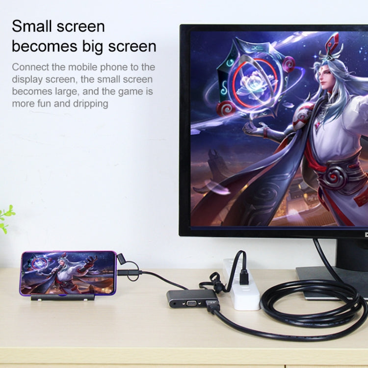7585B Adaptateur mobile 3 en 1 Micro USB / 8 broches / Type-C vers VGA / HDTV / AV pour lecteur d'écran HD
