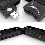 ROCKETEK Lecteur de cartes multifonction USB 2.0 + carte TF + carte SD + carte SIM + carte intelligente, USB 2.0