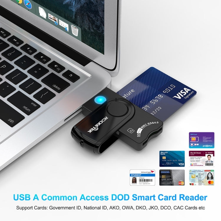 ROCKETEK Lecteur de cartes multifonction USB 2.0 + carte TF + carte SD + carte SIM + carte intelligente, USB 2.0