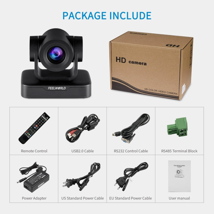 FEELWORLD USB10X Caméra de vidéoconférence PTZ USB 1080P avec zoom optique 10X, prise UE et US, USB10X
