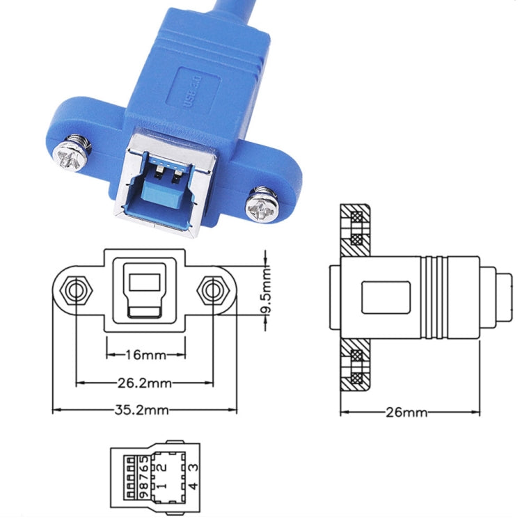 Câble Adaptateur Connecteur USB 3.0 B Femelle vers B Mâle 50cm pour Imprimante / Scanner, BF vers BM, Longueur : 50cm