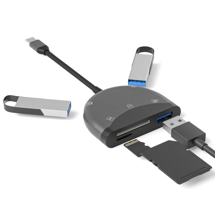 NK-3039 Adaptateur 5 en 1 USB-C / Type-C Mâle vers Lecteur de Cartes TF / SD + 3 Ports USB Femelle, NK-3039