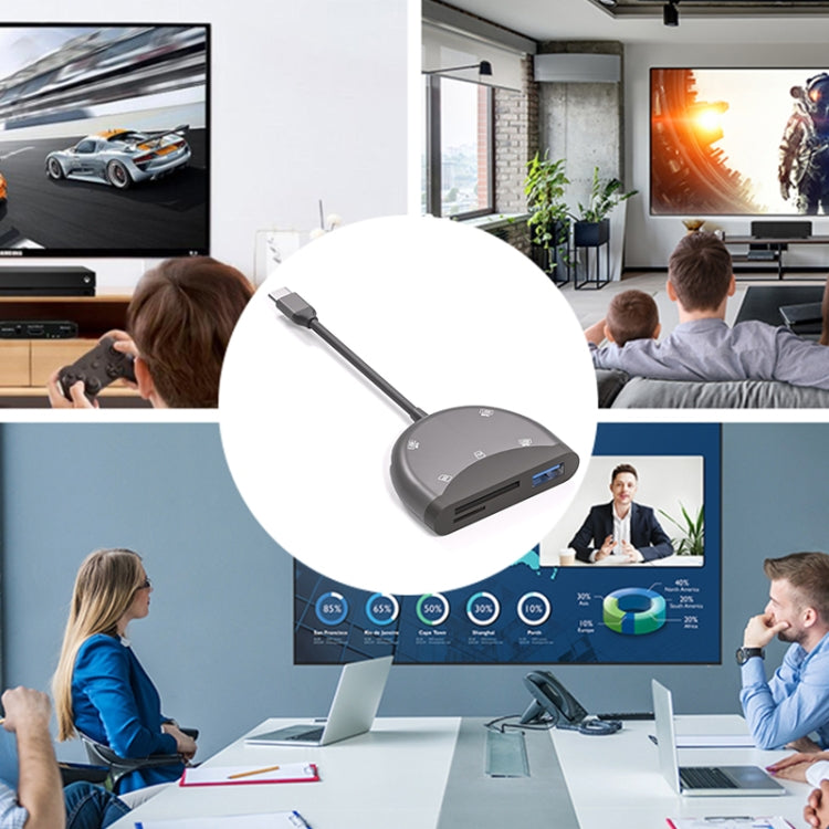 NK-3039 Adaptateur 5 en 1 USB-C / Type-C Mâle vers Lecteur de Cartes TF / SD + 3 Ports USB Femelle, NK-3039
