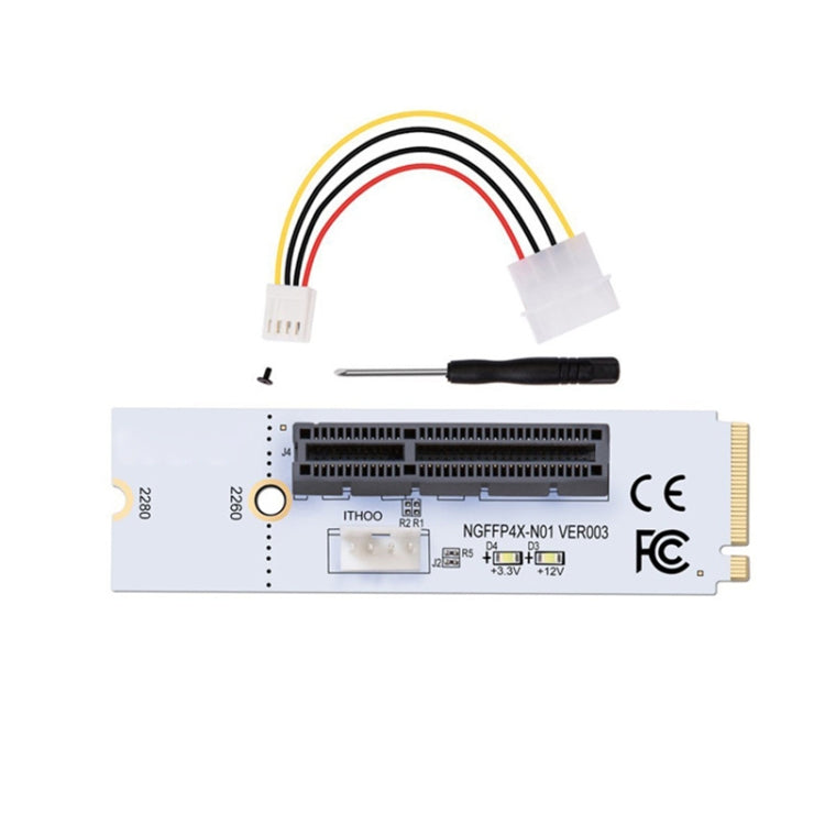 Adaptateur NGFF M.2 Key M vers PCI-E 1X / 4X / 8X / 16X pour carte graphique, carte d'extension avec LED et câble d'alimentation 4 broches, VER003 avec câble d'alimentation 4 broches