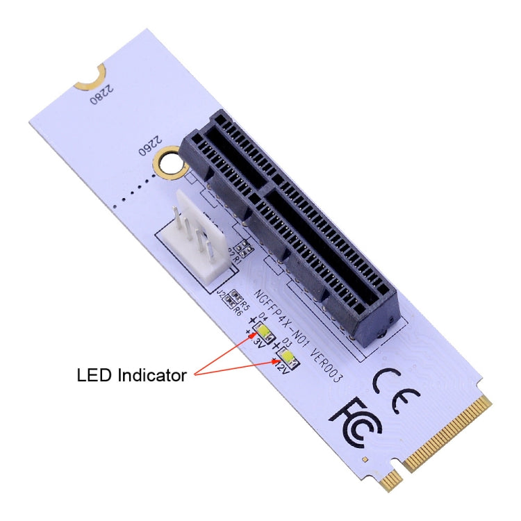 Adaptateur NGFF M.2 Key M vers PCI-E 1X / 4X / 8X / 16X pour carte graphique, carte d'extension avec LED et câble d'alimentation 4 broches, VER003 avec câble d'alimentation 4 broches