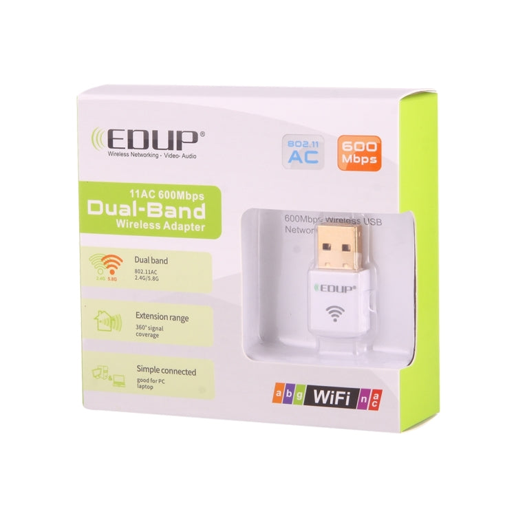 Carte réseau WiFi USB sans fil mini EDUP EP-AC1619 600Mbps 2.4G / 5.8Ghz double bande 150M+433M pour notebook / portable / PC, EP-AC1619 600Mbps (blanc), EP-AC1619 600Mbps (noir)